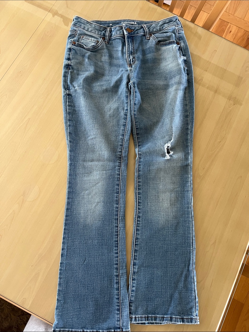 Sonoma Light Wash Flare Jeans with Knee Rip